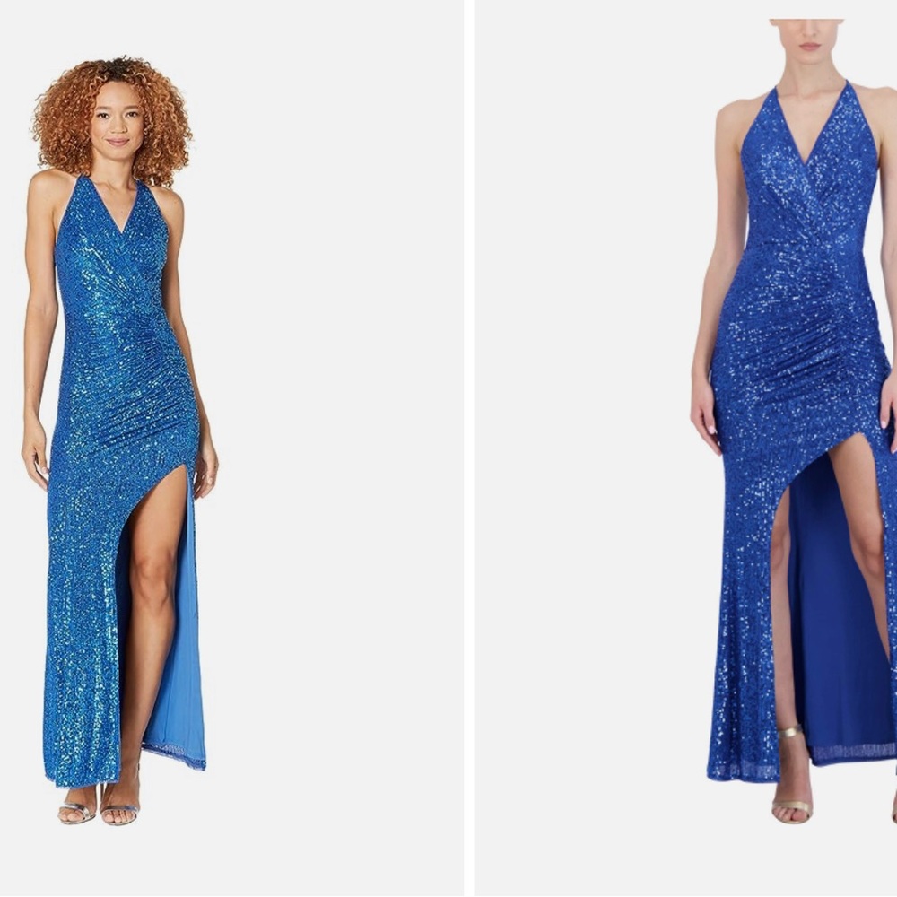 NWT BCBG Maxazria blue sequin gown, size large